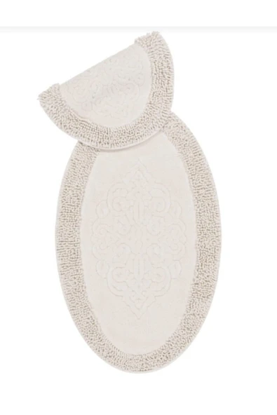 Madame Clean Home Cotton Special %100 Pamuk 2'li Oval Osmanlı Desen Pamuklu Klozet Takımı Krem - 2