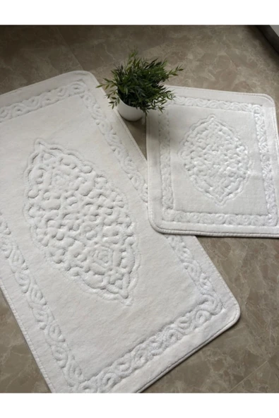 Madame Clean Home Cotton Eco 2li Pamuklu Banyo Paspas Seti Osmanlı Desen Krem - 2