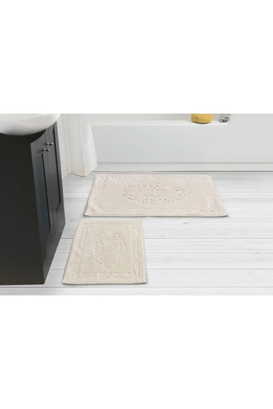 İva Home Collections Lotus 2'li Pamuklu Klozet Takımı, Krem Banyo Paspas Seti - 1