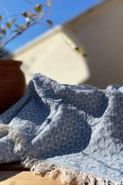 Madame Clean Home LÜX 1. SINIF NATUREL %100 PAMUK KOLTUK ÖRTÜSÜ - ŞAL Bebe Mavisi 175X215 Cm - 2