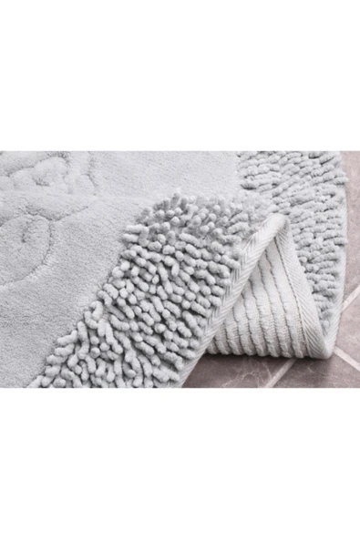 Madame Clean Home Cotton Special %100 Pamuk 2'li Oval Osmanlı Desen Pamuklu Klozet Takımı Gri - 4
