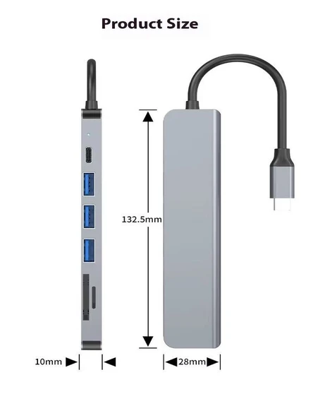 7in1 Aluminium PD100W Hızlı Şarj 4K 60Hz HDM 3xUSB 1xType-C TF/SD Usb Çoklayıcı Çevirici - 2