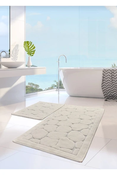 Madame Clean Home Cotton Eco 2li Pamuklu Banyo Paspas Seti Taş Desen Krem - 1