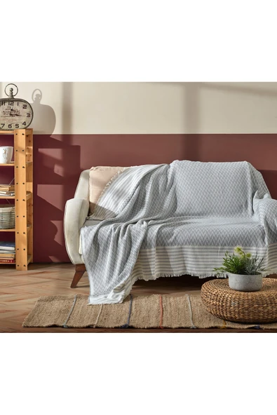 Madame Clean Home LÜX 1.SINIF KALİTE %100 PAMUK KOLTUK ÖRTÜSÜ - ŞALI Bebe Mavisi 175x215 cm ürün görseli