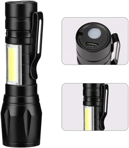 2 Adet Q-Max Xpe Usb Charge Zomlu El Feneri - Resim 4
