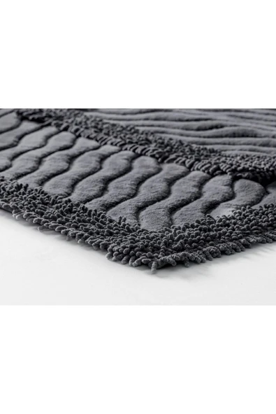 Madame Clean Home Cotton Marlow 2'li Pamuklu Klozet Takımı Antrasit Banyo Paspas Seti Klozet Takımı - 3