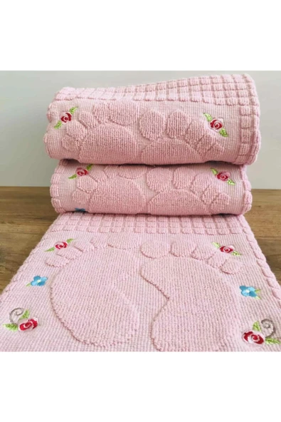 Çapa Home 3 Tane Nakışlı Ayak Havlusu %100 Pamuk Ölçü:50x70 - 1