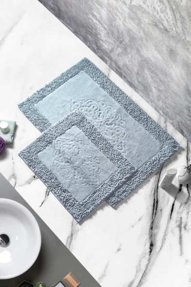 Madame Clean Home Special 2'li Osmanlı Desen Pamuklu Klozet Takımı Gri - 1