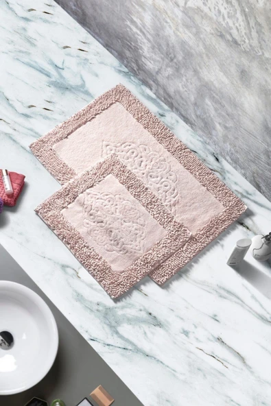 Madame Clean Home Cotton Special 2'li Osmanlı Desen Pamuklu Klozet Takımı Pudra - 2
