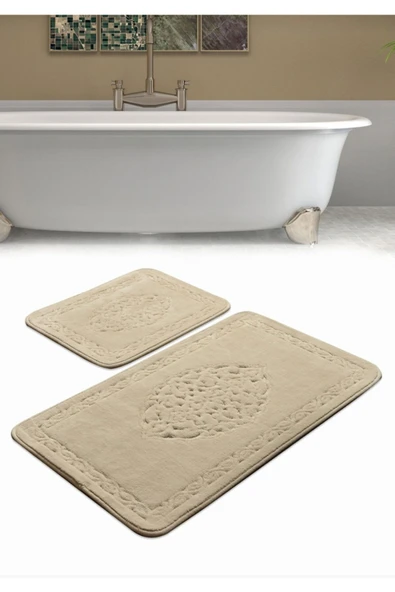 Madame Clean Home Cotton Eco 2li Pamuklu Banyo Paspas Seti Osmanlı Desen Bej - 1