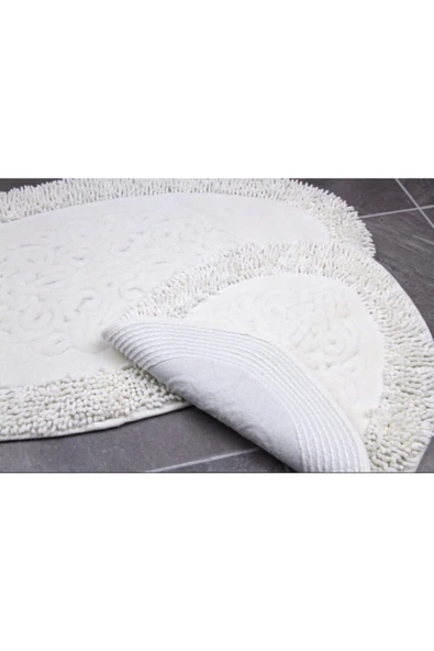 Madame Clean Home Cotton Special %100 Pamuk 2'li Oval Osmanlı Desen Pamuklu Klozet Takımı Krem - 3