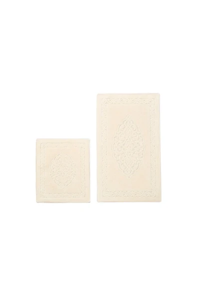 İva Home Collections Lotus 2'li Pamuklu Klozet Takımı, Krem Banyo Paspas Seti - 2