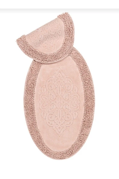 Madame Clean Home Cotton Special 2'li Oval Osmanlı Desen Pamuklu Klozet Takımı Pudra - 1