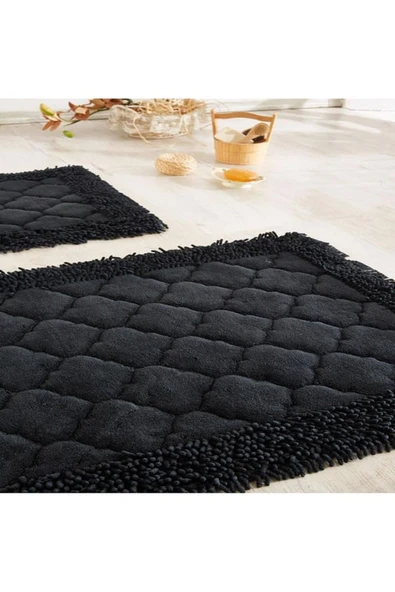 Madame Clean Home Cotton Special 2'li Pamuklu Klozet Takımı Antrasit Banyo Paspas Seti Klozet Takımı - 1