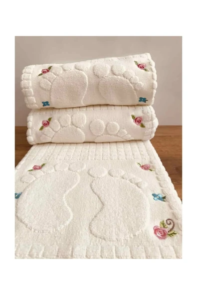 Madame Clean Home 2 Tane Nakışlı Ayak Havlusu %100 Pamuk Ölçü:50x70 - 1