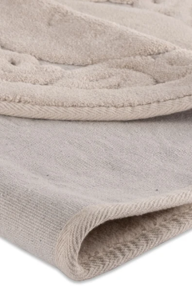 İva Home Collections Lotus Oval 2'li Pamuklu Klozet Takımı, Krem Banyo Paspas Seti - 4
