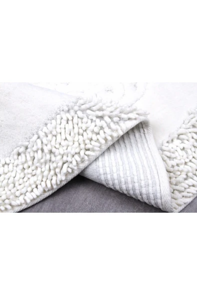 Madame Clean Home Cotton Special %100 Pamuk 2'li Oval Osmanlı Desen Pamuklu Klozet Takımı Krem - 4