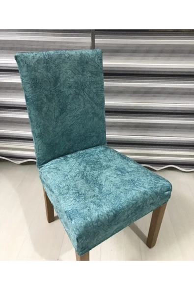 Madame Clean Home İpek Kadife Damar Desen 6 Lı Likralı Sandalye Kılıfı Turkuaz ürün görseli