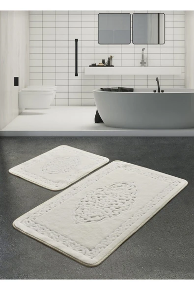 Madame Clean Home Cotton Eco 2li Pamuklu Banyo Paspas Seti Osmanlı Desen Krem - 1