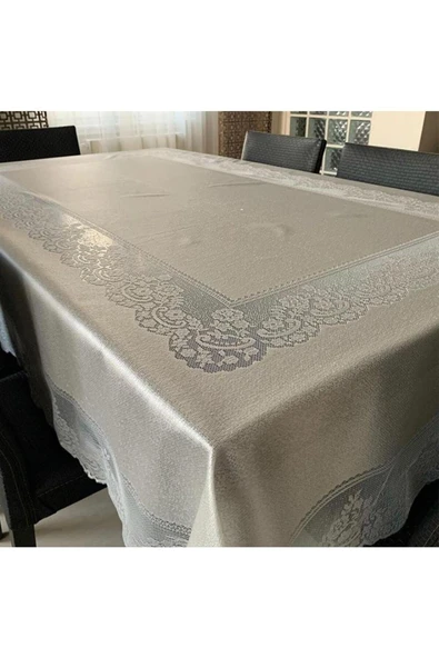 biocotton Dantelli Dertsiz Masa Örtüsü Sosyete Bej Renk Tül Masa Örtüsü Şık Tasarım Dantelli Dertsiz 160x220cm - Resim 3