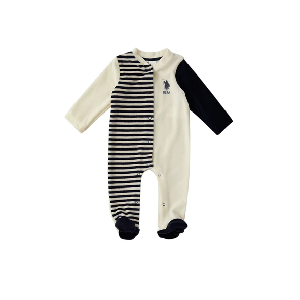 Ekru Şeritli Çıtçıt Detay Bebek Tulum ürün görseli 1