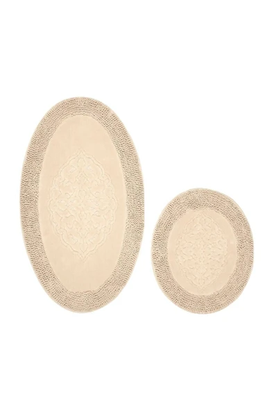 İva Home Collections Tiffany Oval 2'li Pamuklu Klozet Takımı, Capuccino Banyo Paspas Seti - 4