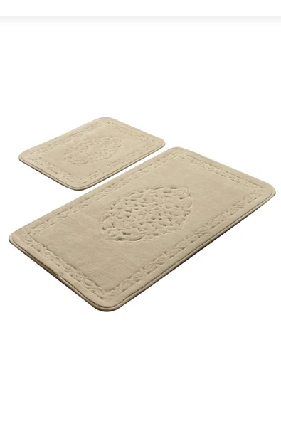 Madame Clean Home Cotton Eco 2li Pamuklu Banyo Paspas Seti Osmanlı Desen Bej - 2