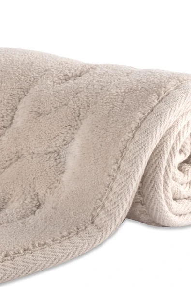 İva Home Collections Lotus Oval 2'li Pamuklu Klozet Takımı, Krem Banyo Paspas Seti - 3