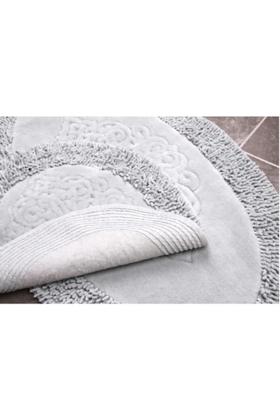 Madame Clean Home Cotton Special %100 Pamuk 2'li Oval Osmanlı Desen Pamuklu Klozet Takımı Gri - 3