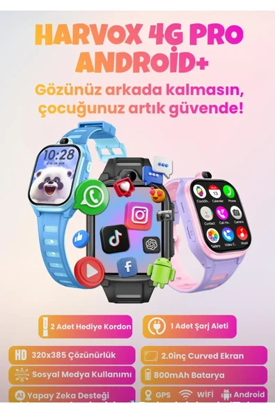 HARVOX 4G Pro + Plus Android Sim Kartlı Akıllı Çocuk Saati  GPS Konum, Kamera, Görüntülü Görüşme HX ürün görseli 1