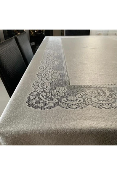biocotton Dantelli Dertsiz Masa Örtüsü Sosyete Bej Renk Tül Masa Örtüsü Şık Tasarım Dantelli Dertsiz 160x220cm - Resim 2