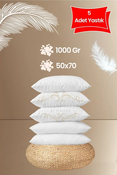 Madame Clean Home 5 Adet Antialerjik 50x70 Boncuk Slikon Yastık 1000 Gr/ ürün görseli