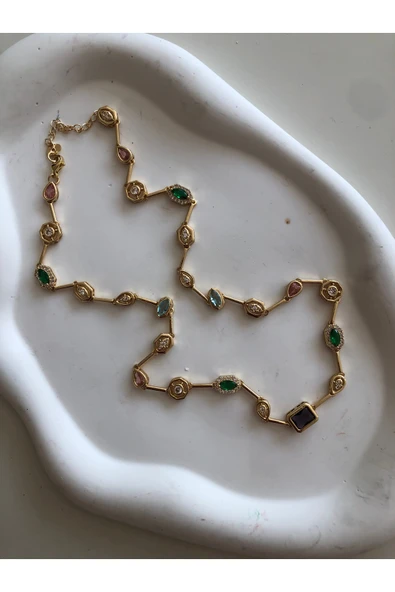 h&b design jewel Renkli Baget Taşlı Kolye - 2