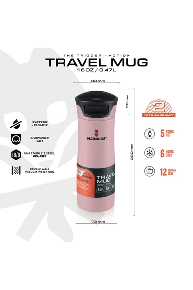 MADMUGS Travel Mug Termos Bardak 0.47 lt Rose Quartz - 1