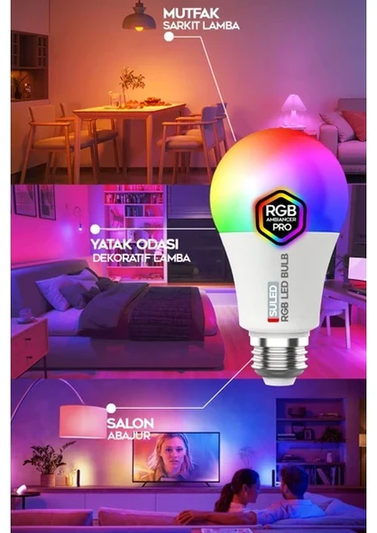 2 Adet Rgb LED Ampül Kumandalı Ambiyans Aydınlatma Tasarruflu Lamba Renk Değiştiren LED Işık ürün görseli