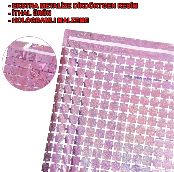 Ekstra Metalize Rose Gold Renk Disko Dikdörtgen Kesim Kapı Perdesi Dekorasyon 1x2 Metre - 5