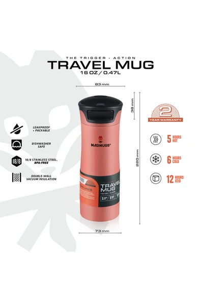 MADMUGS Travel Mug Termos Bardak 0.47 lt Living Coral