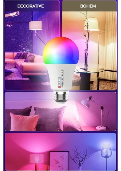 2 Adet Rgb LED Ampül Kumandalı Ambiyans Aydınlatma Tasarruflu Lamba Renk Değiştiren LED Işık - Resim 3