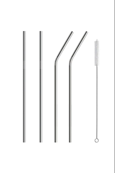 5 Parça Metal Pipet - Paslanmaz Çevre Dostu Metal Pipet Fırça Seti ürün görseli