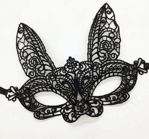 Siyah Renk Dantel Kesim Dantel İşlemeli Balo Parti Maskesi 7 No - Resim 2