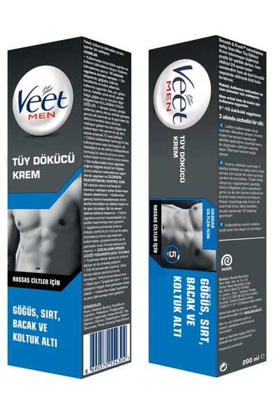 Veet Men Erkeklere Özel Tüy Dökücü Krem Hassas Ciltler 200ml + Normal Ciltler Tüy Dökücü Krem 200 ml - 8