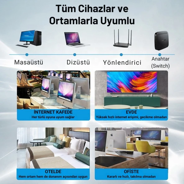 Essager 10 Metre CAT6 1000Mbps Süper Hızlı Gecikmesiz Ethernet Kablosu, 1Gbps Altın Kablama Uçlu İnternet Kablosu - Resim 7