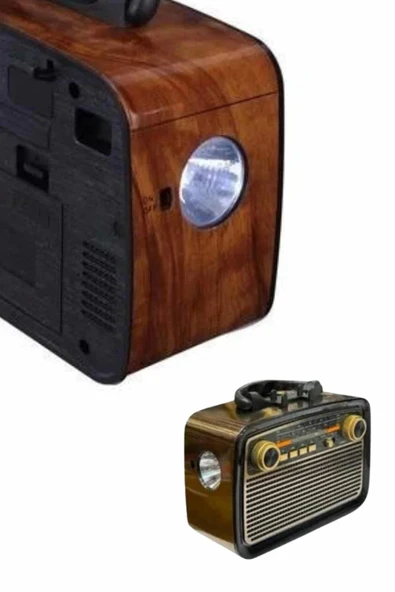 Nostaljik Görünümlü Ahşap Radyo TF SD USB Girişli Led Fener Işıklı - Resim 4