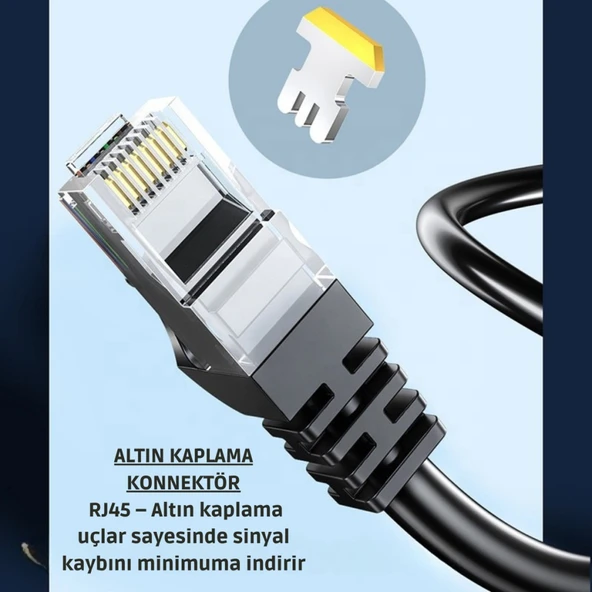 Essager 3 Metre CAT6 1000Mbps Süper Hızlı Gecikmesiz Ethernet Kablosu, 1Gbps Altın Kablama Uçlu İnternet Kablosu - Resim 5