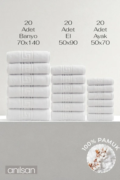 60'lı Greek Havlu Otel Serisi M - 20 El Havlu 50x90,  20 Banyo Havlu 70x140, 20 Ayak Havlu 50x70 ürün görseli 1