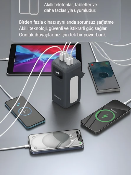 50000mAh 22.5W Hızlı Şarj 4xUSB 1XType-C 1xMicro Led Işıklı Dahili Kablolu Çoklayıcı Powerbank - Resim 4