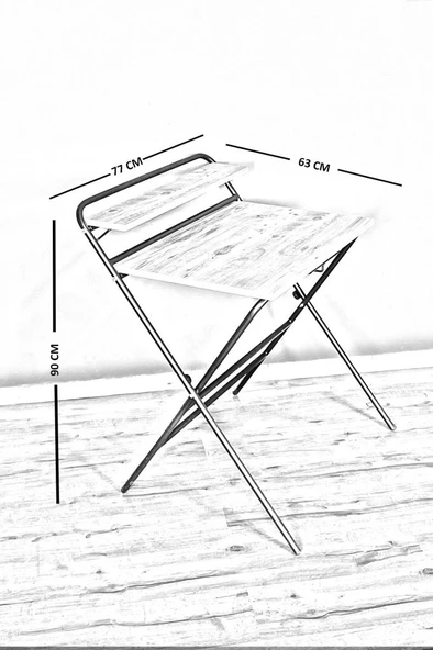 ? Lich Metal Ayaklı Katlanır Çalışma Masası Beyaz | Raflı Laptop Sehpası | Çizim ve Ders Masası - 6