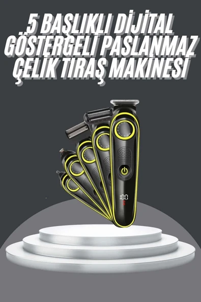 5 Başlıklı Şarjlı Tıraş Makinesi Led Ekran Saç Sakal Ense Tıraşına Uygun Bakım Seti ürün görseli 1