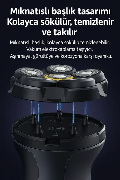 Elektrikli Döner Başlıklı Saç ve Sakal Tıraş Makinesi ,240 Dakika Kullanım Elektrikli Döner Başlıklı Saç ve Sakal Tıraş Makinesi , IPX6 Su Geçirmez 240 Dakika Kullanım - 4