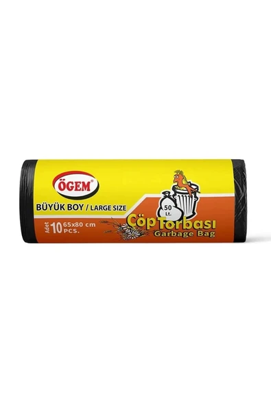 Büyük Boy Çöp Torbası 65 x 80 cm 10 Lu Rulo x 5 Paket = 50 Adet (Siyah) ürün görseli